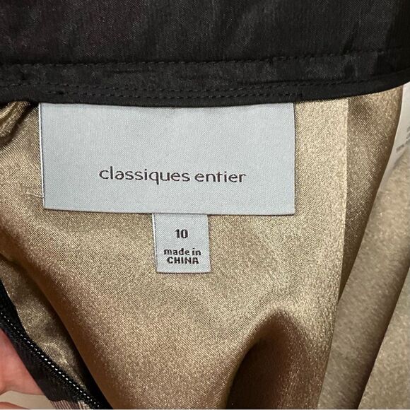 CLASSIQUES ENTIER Pencil Skirt Black Khaki Abstract Print Silk Wool Sz 10 - Picture 2 of 4